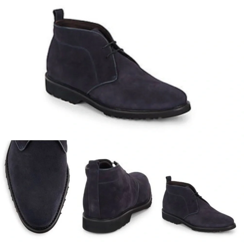 Bruno Magli Wender Suede Chukka Desert Boots Ankle Navy Lace Up Minimalist Sz 8